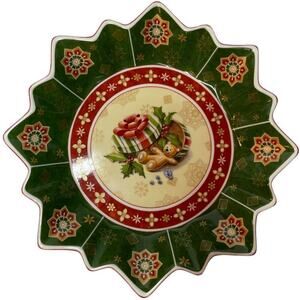 Collectable Plate Villeroy & Boch Christmas Teddy Bear Gift Green Ruffle